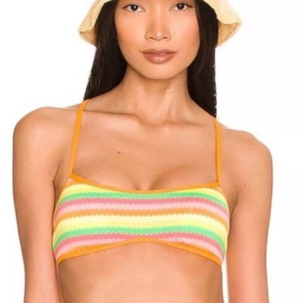 L*space Pamela Striped Racerback Bikini Swimsuit Top Under the Sun size medium